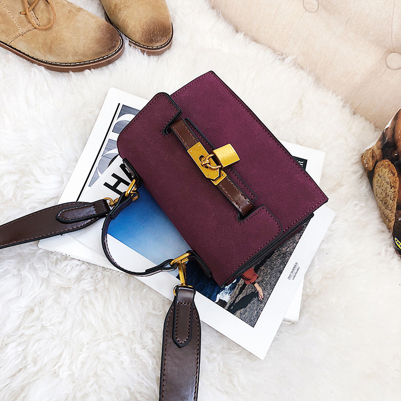 Vintage Purple Lock Shape Decorated Bag,Handbags