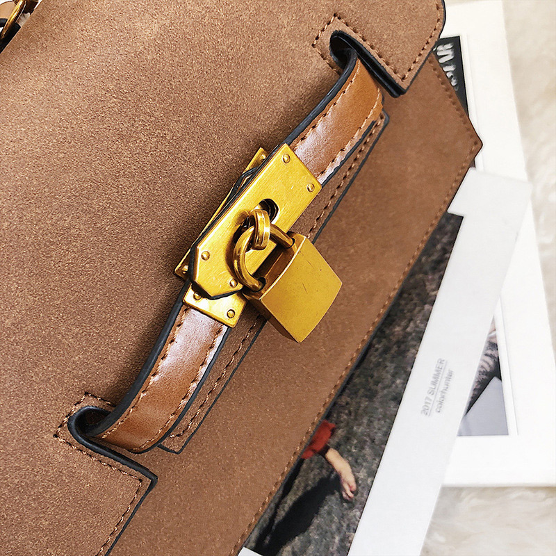 Vintage Brown Lock Shape Decorated Bag,Handbags