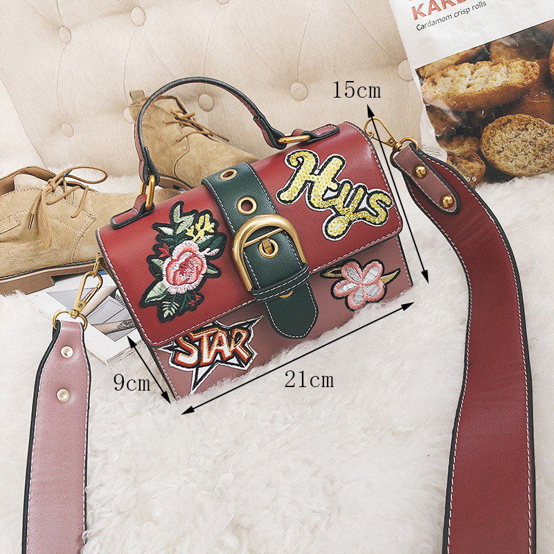 Vintage Red Embroidered Flower Shape Decorated Bag,Handbags