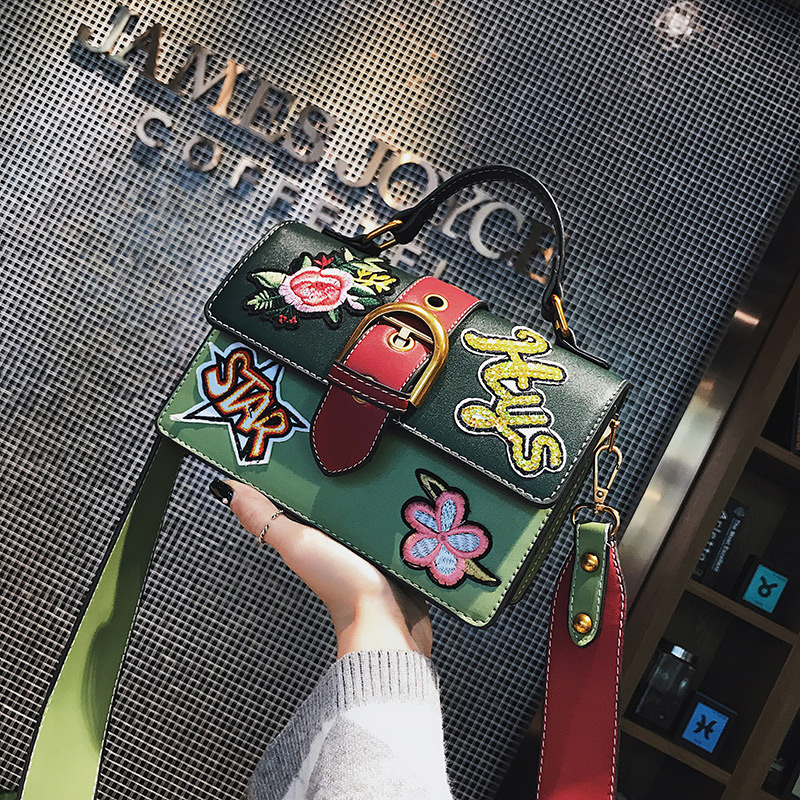 Vintage Green Embroidered Flower Shape Decorated Bag,Handbags