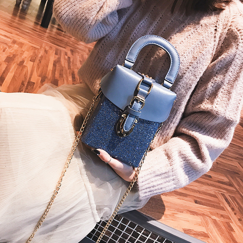 Fashion Blue Paillette Shape Decorated Bag,Handbags