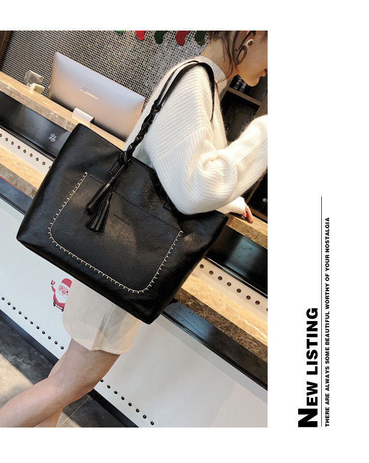 Trendy Black Tassel Decorated Square Shape Handbag,Messenger bags
