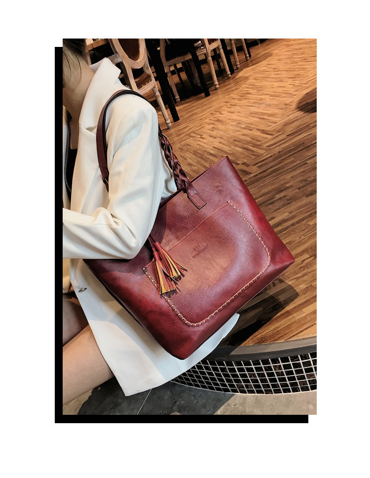 Trendy Claret Red Tassel Decorated Square Shape Handbag,Messenger bags