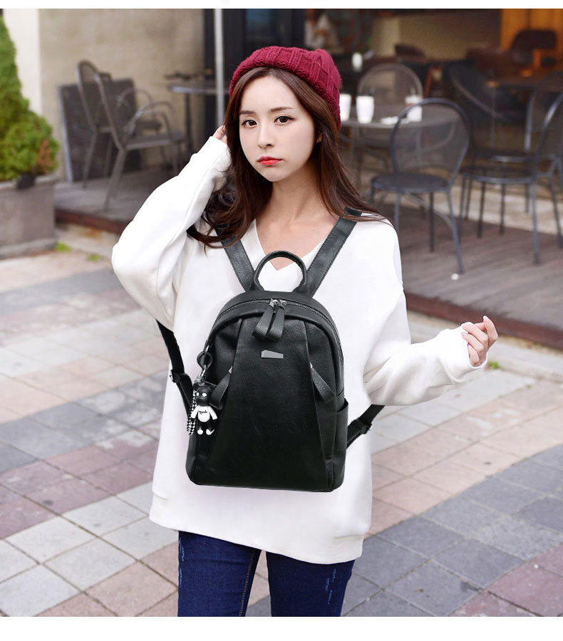 Trendy Black Pure Color Decorated Backpack(without Bear),Backpack