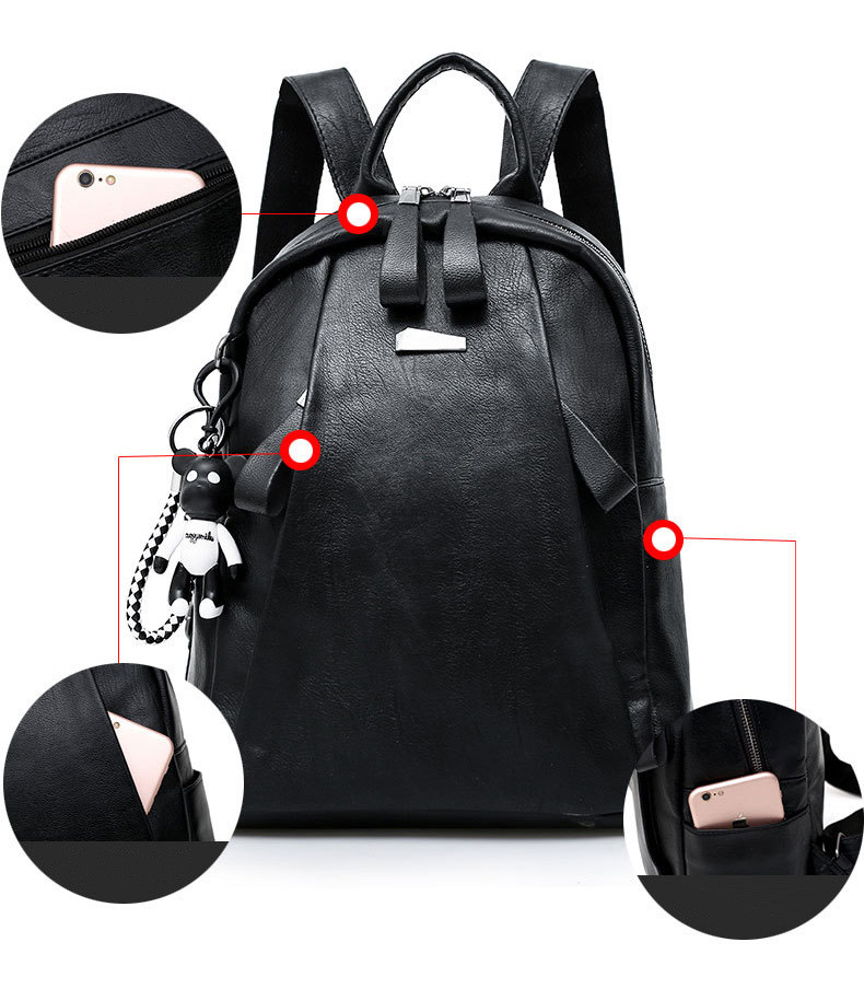 Trendy Black Pure Color Decorated Backpack(without Bear),Backpack