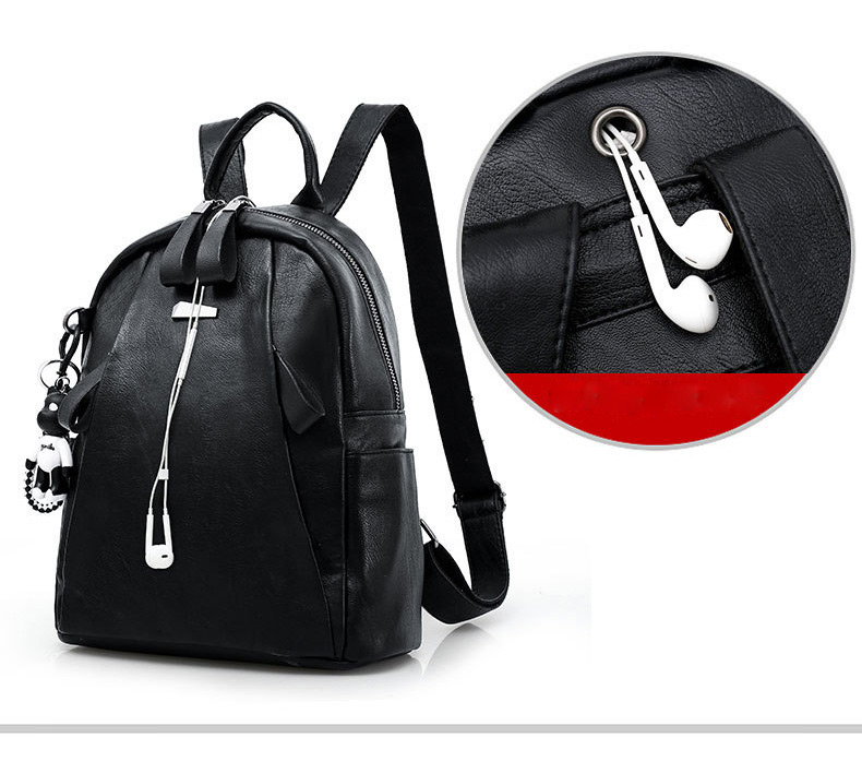 Trendy Black Pure Color Decorated Backpack(with Bear),Backpack