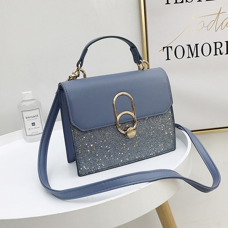 Fashion Blue Round Shape Buckle Decorated Shoulder Bag,Handbags