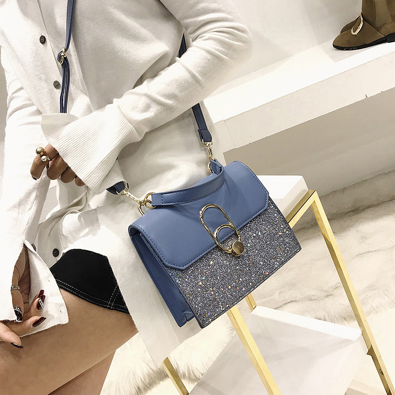 Fashion Blue Round Shape Buckle Decorated Shoulder Bag,Handbags