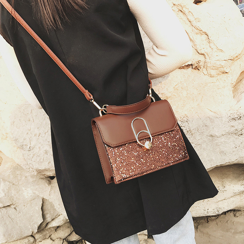 Fashion Brown Round Shape Buckle Decorated Shoulder Bag,Handbags