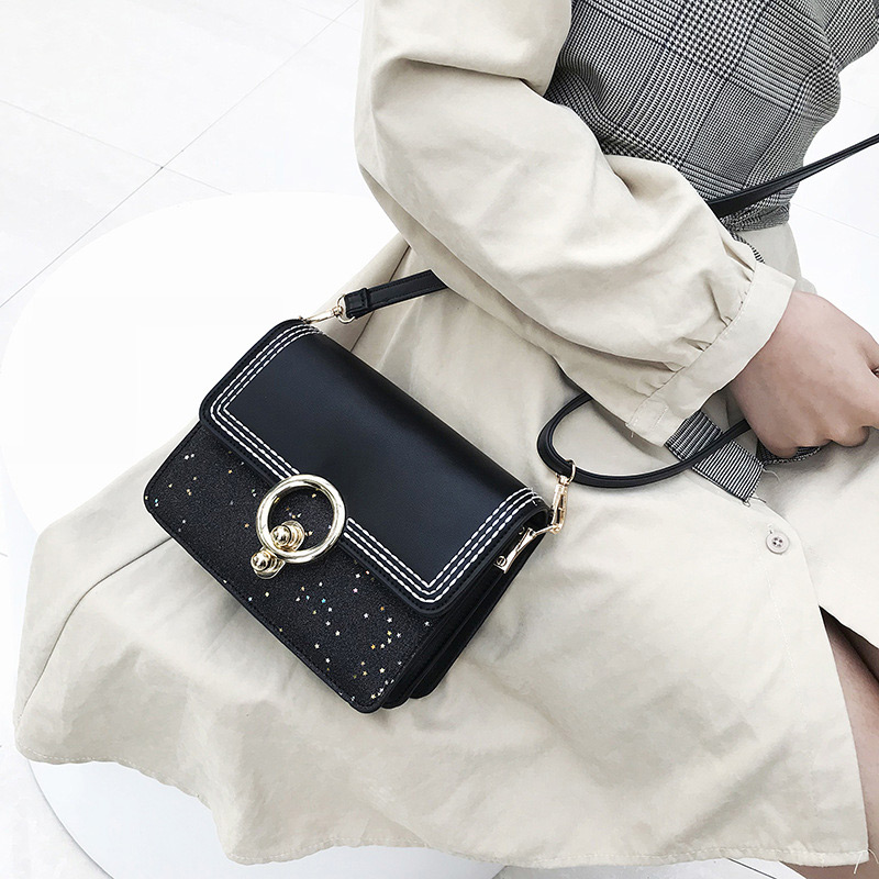 Fashion Black Buckle Decorated Square Shape Shoulder Bag,Shoulder bags