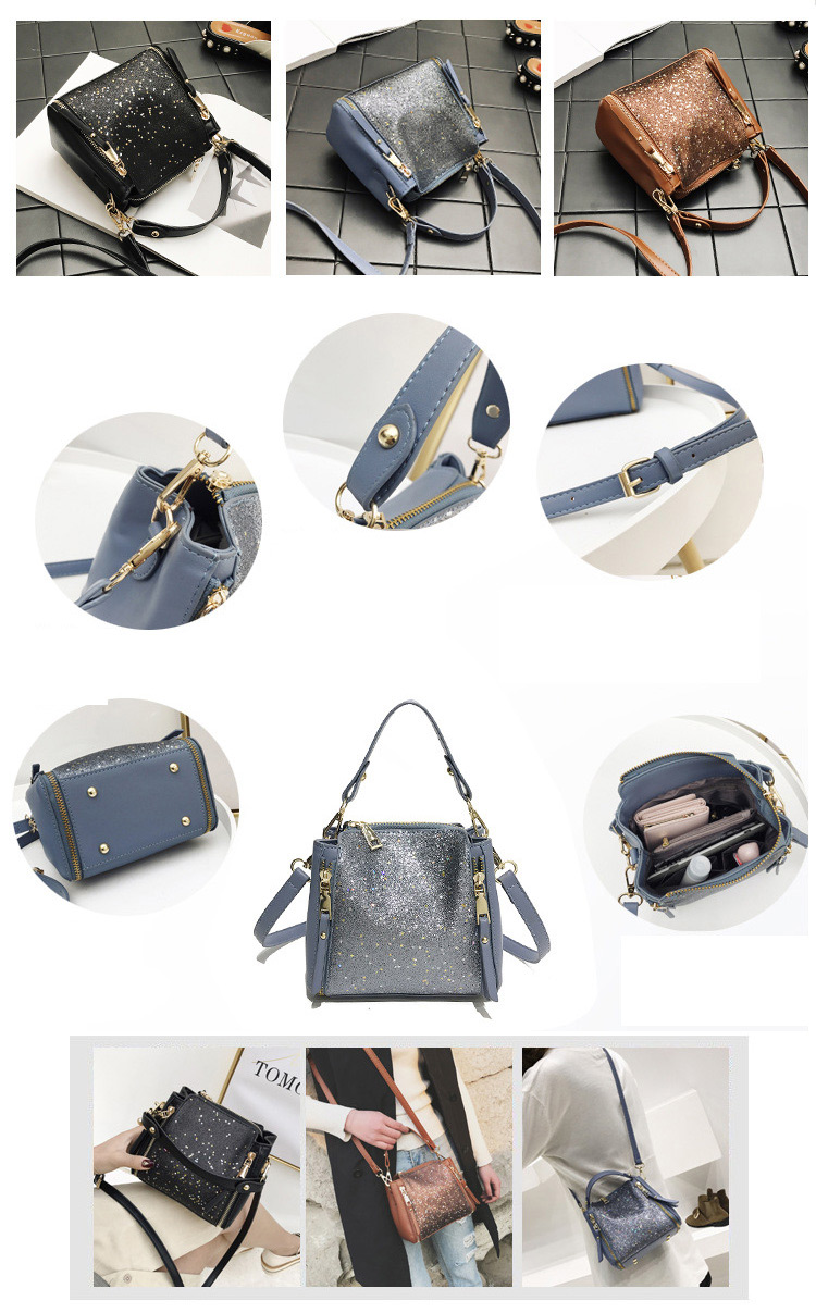 Fashion Black Double Zipper Decorated Square Shape Shoulder Bag,Shoulder bags