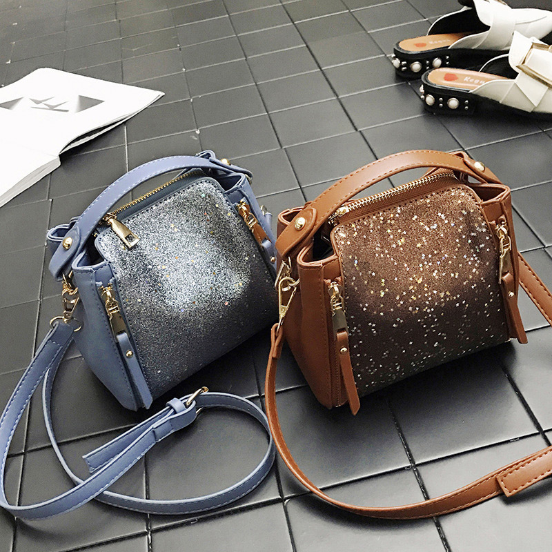 Fashion Brown Double Zipper Decorated Square Shape Shoulder Bag,Shoulder bags