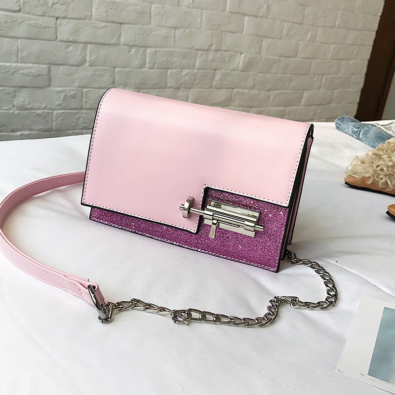 Fashion Pink Square Shape Buckle Decorated Shoulder Bag,Shoulder bags