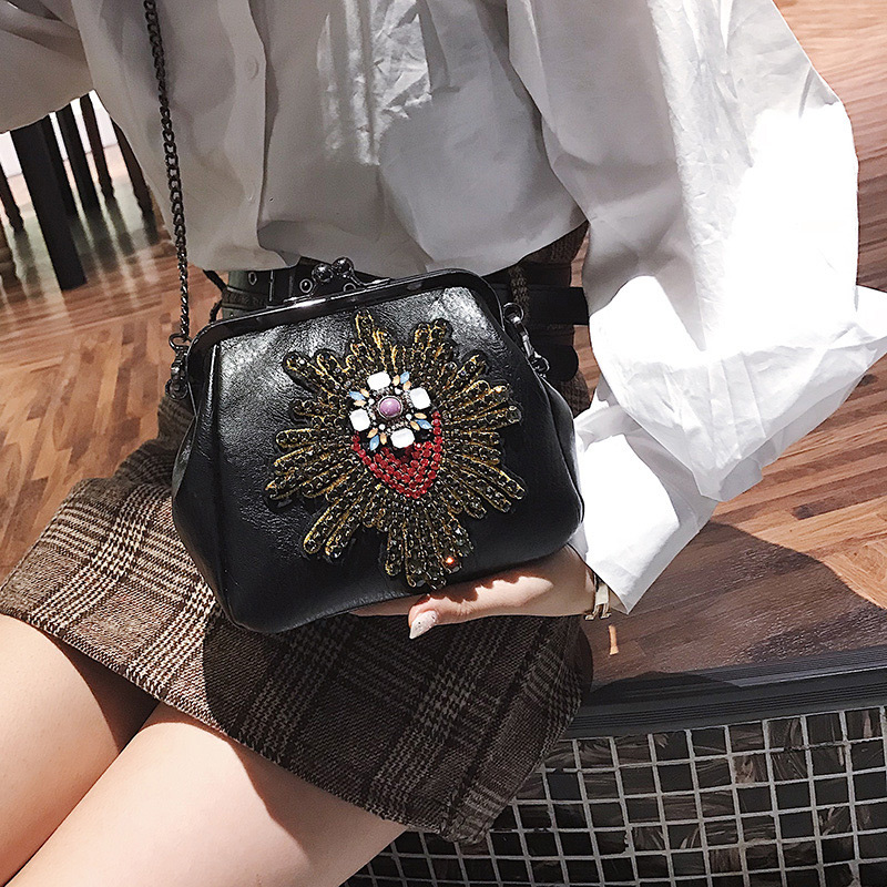 Fashion Black Diamond Decorated Shell Shape Shoulder Bag,Shoulder bags