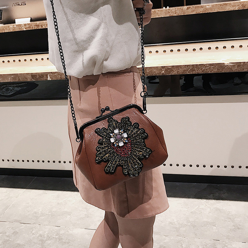Fashion Dark Brown Diamond Decorated Shell Shape Shoulder Bag,Shoulder bags