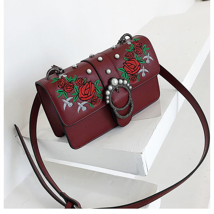 Fashion Red Embroidered Flowers Decorated Shoulder Bag,Shoulder bags