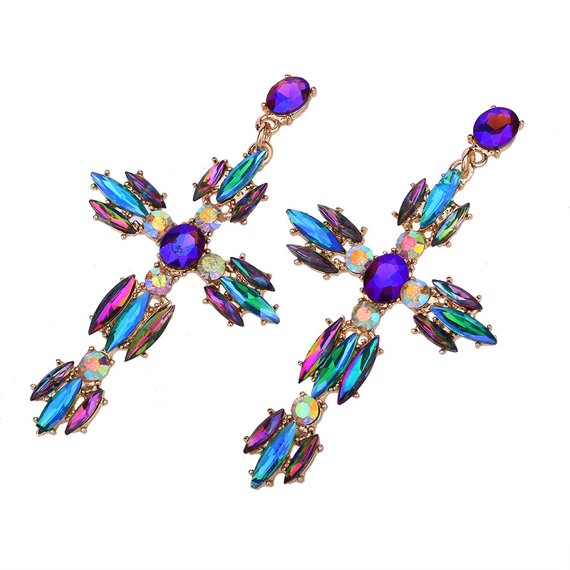Fashion Multi-color Oval Shape Diamond Decorated Earrings,Drop Earrings