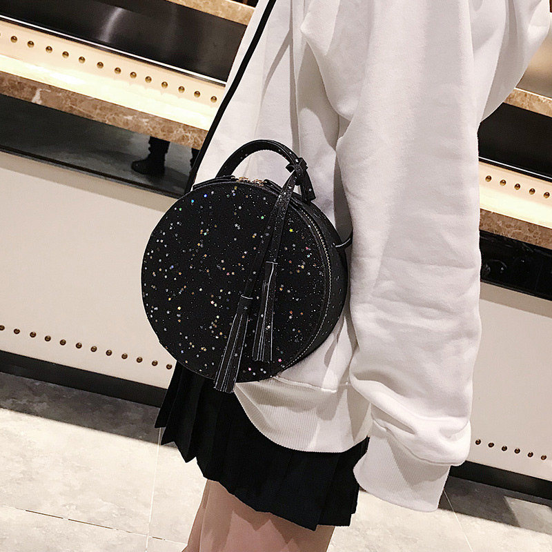 Lovely Black Round Shape Decorated Bag,Handbags