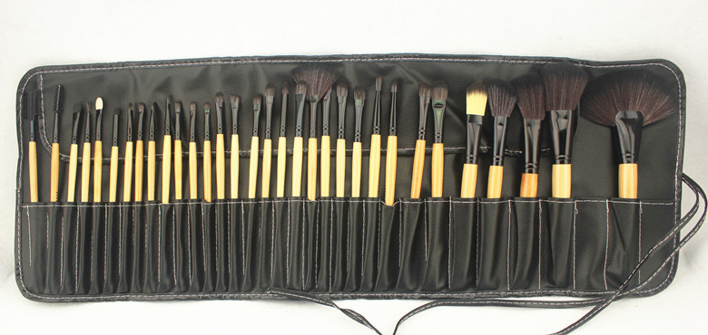Fashion Black Sector Shape Decorated Cosmetic Brush(32pcs With Bag),Beauty tools