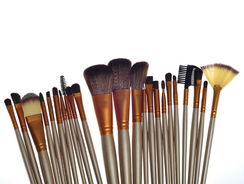 Fashion Gold Color Flat Shape Decorated Cosmetic Brush(24pcs With Bag) ),Beauty tools
