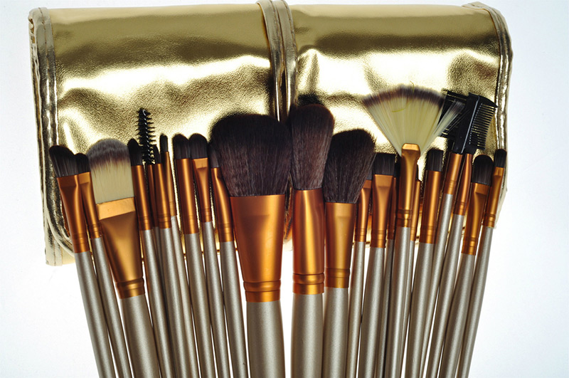 Fashion Gold Color Flat Shape Decorated Cosmetic Brush(24pcs With Bag) ),Beauty tools