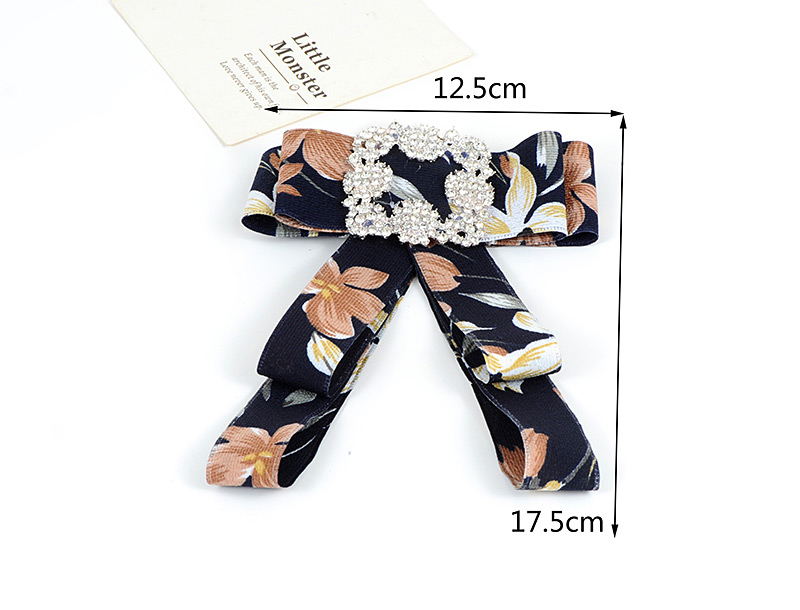 Trendy Navy+white Flower Pattern Decorated Bowknot Brooch,Korean Brooches