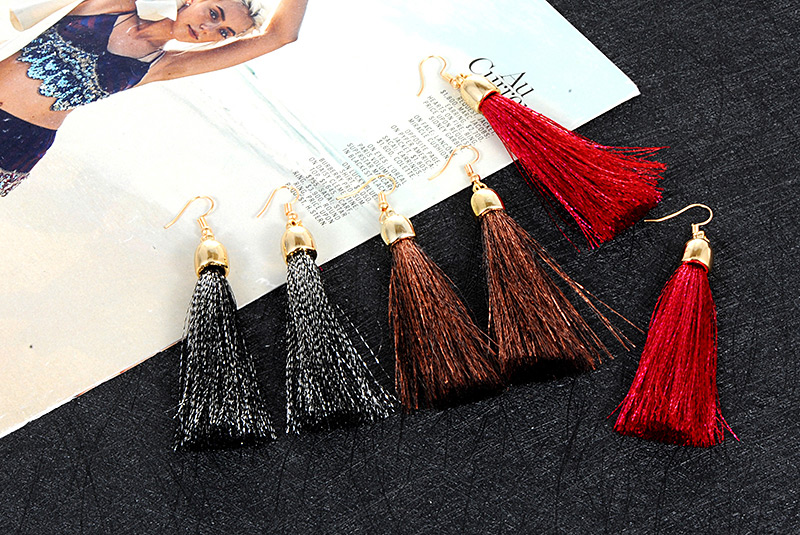 Trendy Black Long Tassel Decorated Simple Earrings,Drop Earrings
