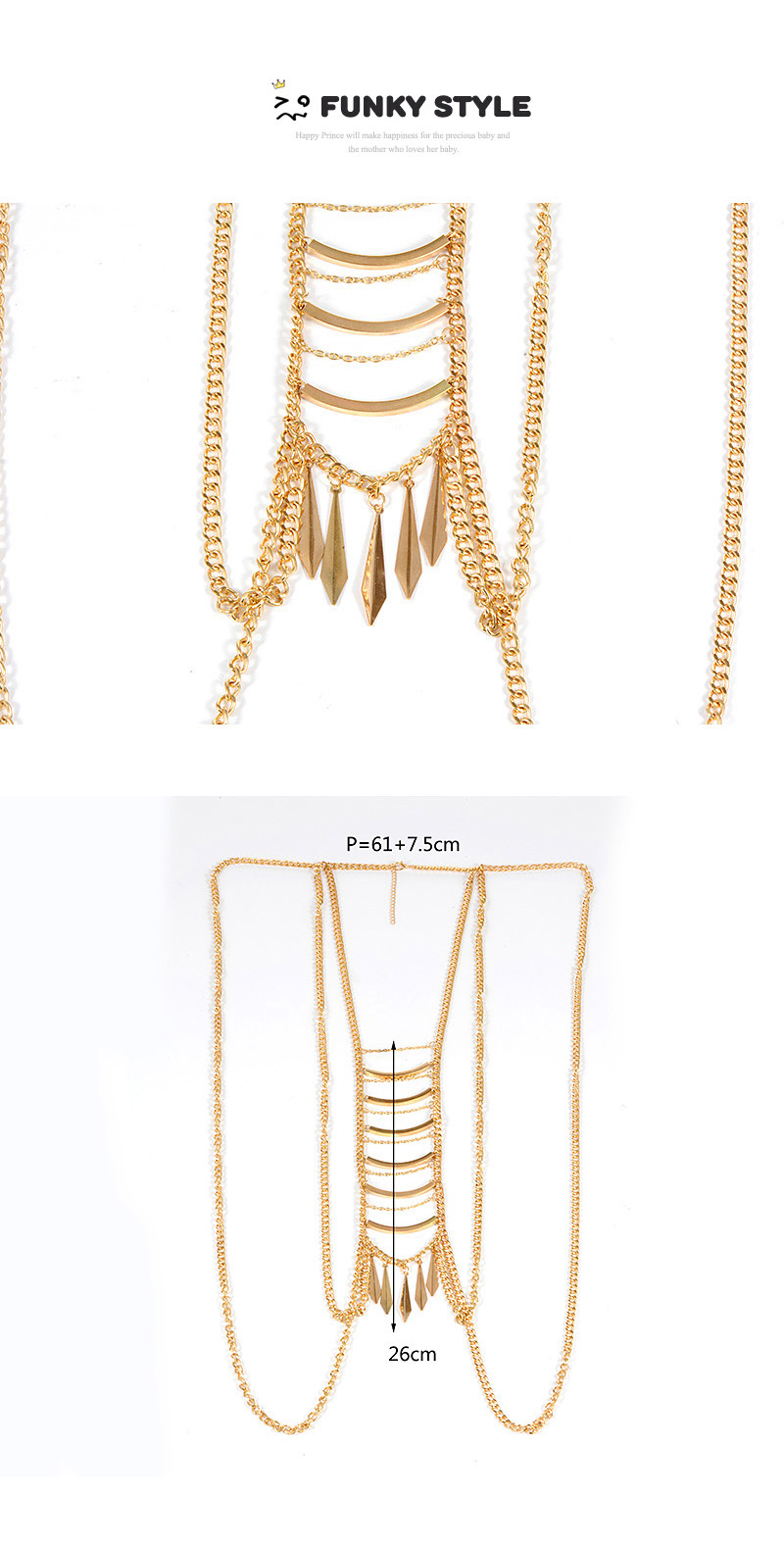 Fashion Gold Color Pure Color Decorated Multi-layer Body Chain,Body Piercing Jewelry