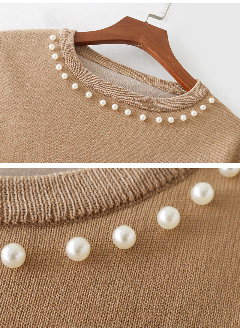 Fashion White Pearls Decorated Round Neckline Knitting Shirt,Sweater