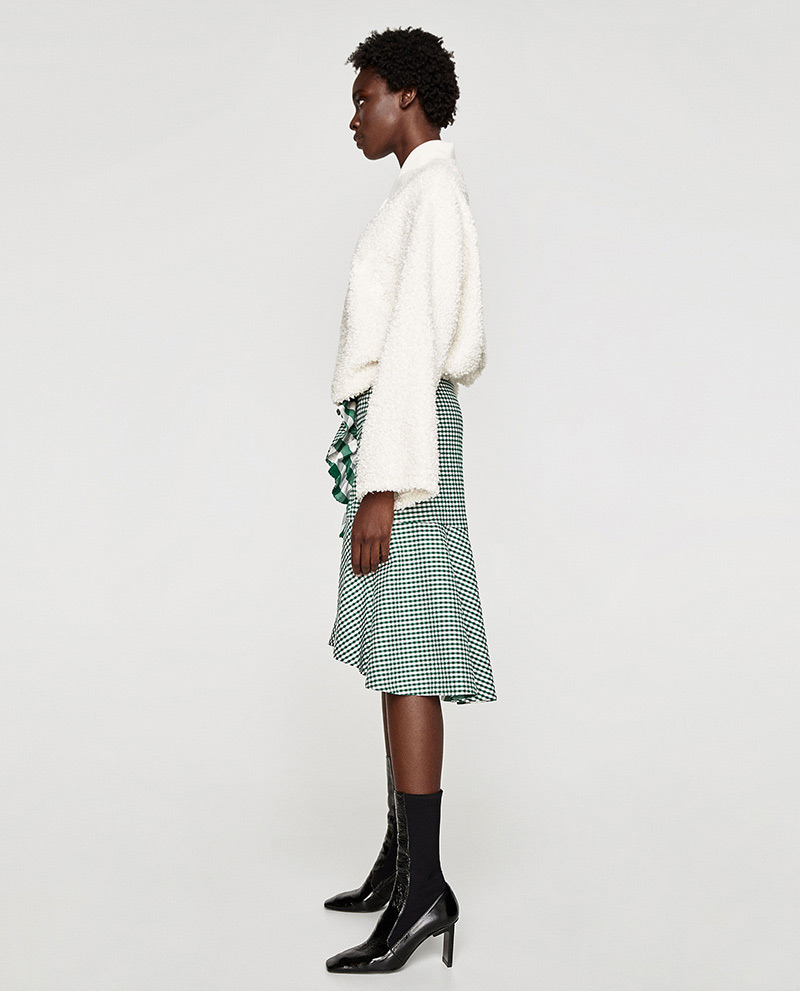 Fashion Green Grid Pattern Decorated Asymmetric Skirt,Skirts