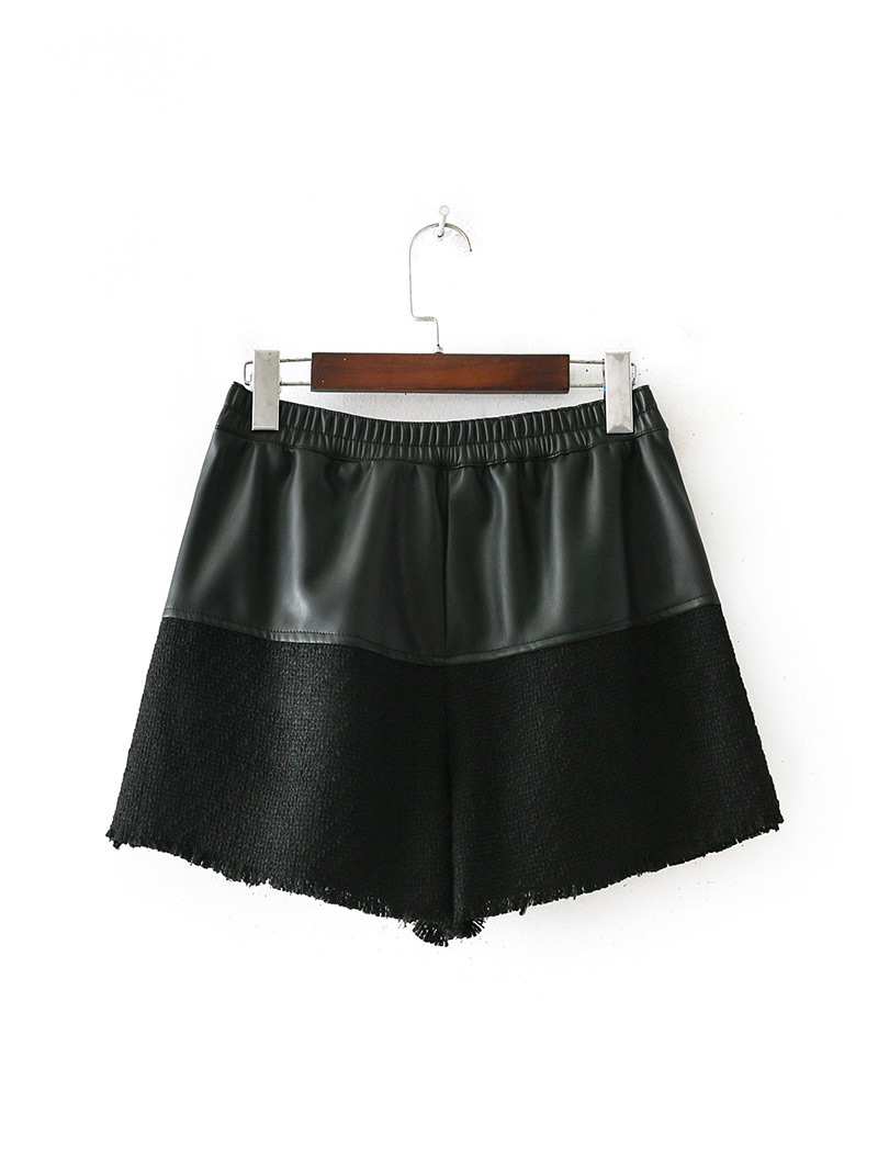 Fashion Black Pure Color Decorated Patchwork Shorts,Shorts