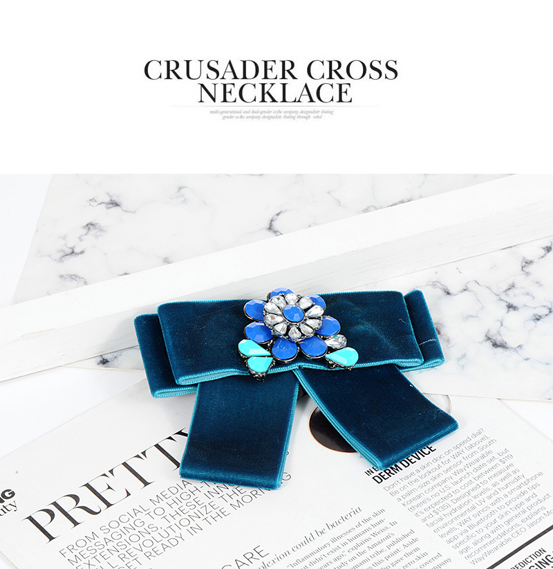 Fashion Dark Blue Flower Decorated Bowknot Brooch,Korean Brooches