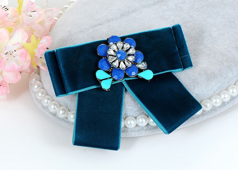 Fashion Dark Blue Flower Decorated Bowknot Brooch,Korean Brooches