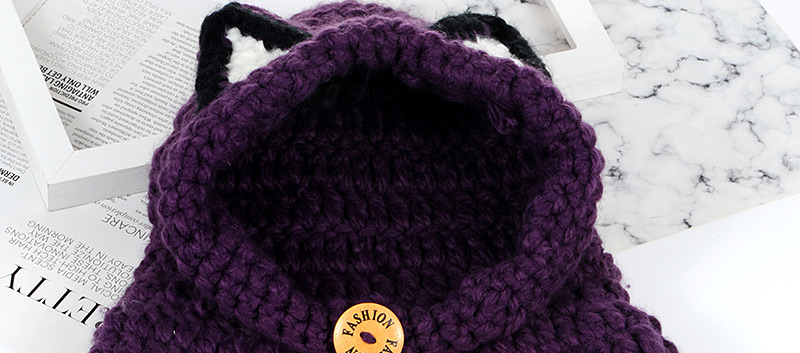 Cute Purple Cat Ear Shape Decorated Hat,Knitting Wool Hats