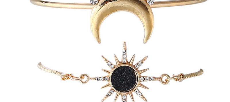 Vintage Gold Color Moon&sun Shape Decorated Bracelet (3pcs),Fashion Bangles