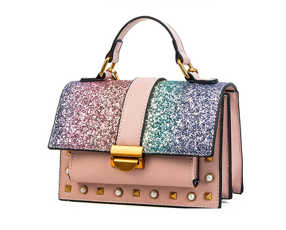 Fashion Pink Rivet Shape Decorated Bag,Handbags
