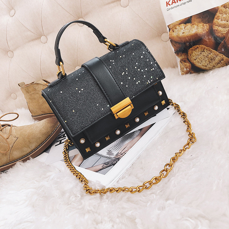 Fashion Black Rivet Shape Decorated Bag,Handbags