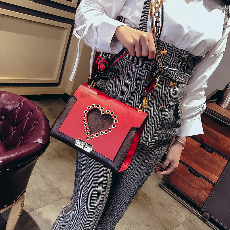 Fashion Red Heart Shape Decorated Bag,Handbags