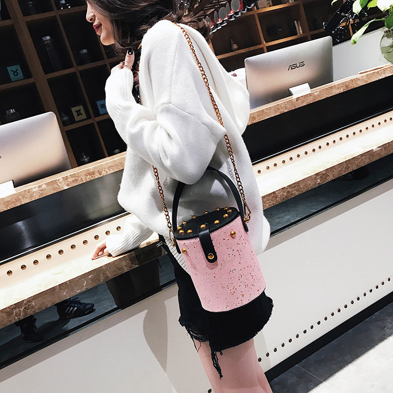 Fashion Pink Bucket Shape Decorated Bag,Handbags