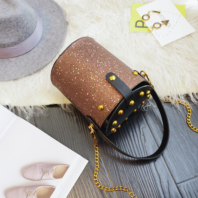 Fashion Brown Bucket Shape Decorated Bag,Handbags