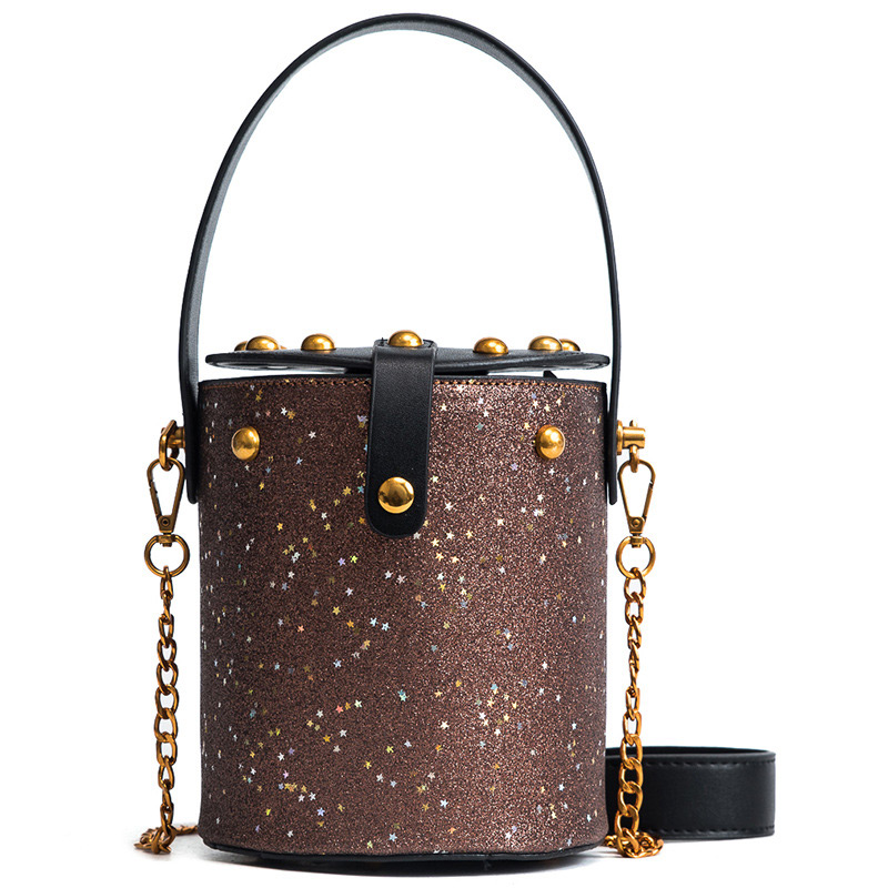 Fashion Brown Bucket Shape Decorated Bag,Handbags