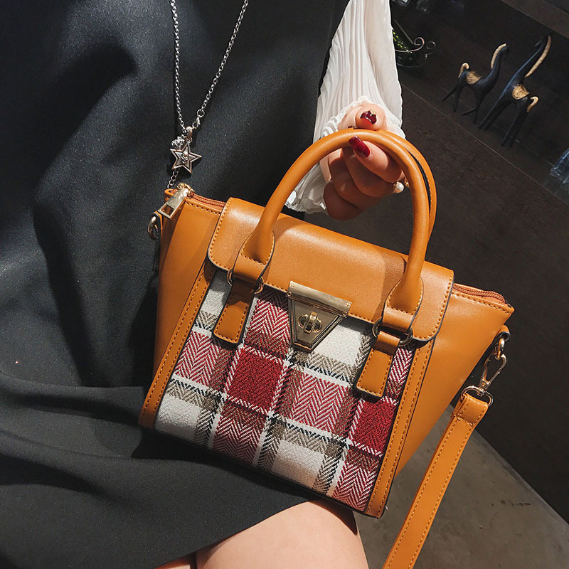 Elegant Yellow Grid Shape Decorated Bag,Handbags