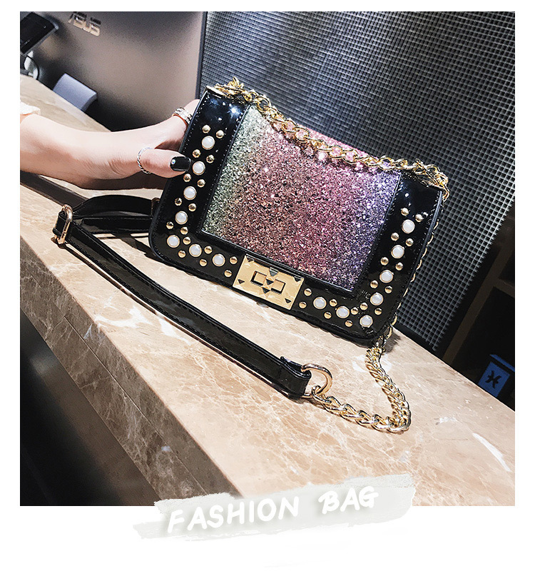 Fashion Black Rivet Shape Decorated Bag,Handbags
