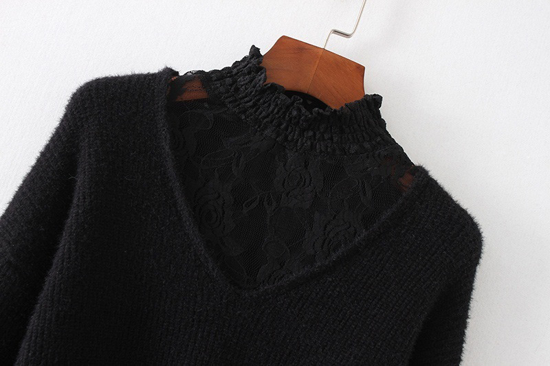 Fashion Black Rose Shape Decorated Sweater,Sweater