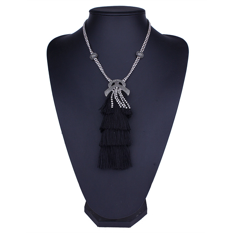 Bohemia Black Tassel Decorated Necklace,Thin Scaves