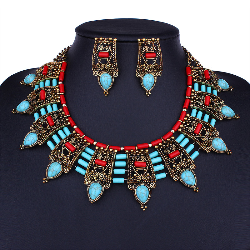 Vintage Blue+red Hollow Out Decorated Jewelry Sets,Jewelry Sets