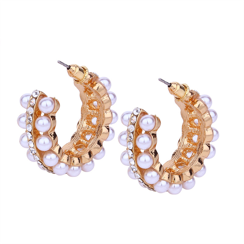 Elegant Gold Color Round Shape Decorated Earrings,Stud Earrings