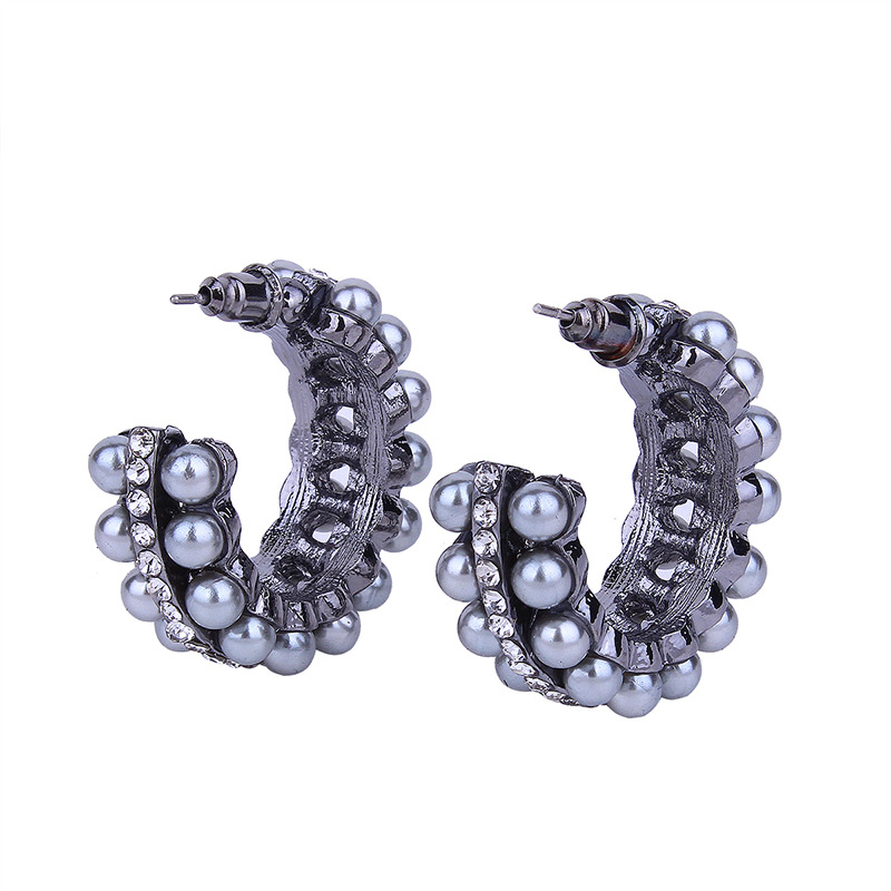 Elegant Gun Black Round Shape Decorated Earrings,Stud Earrings