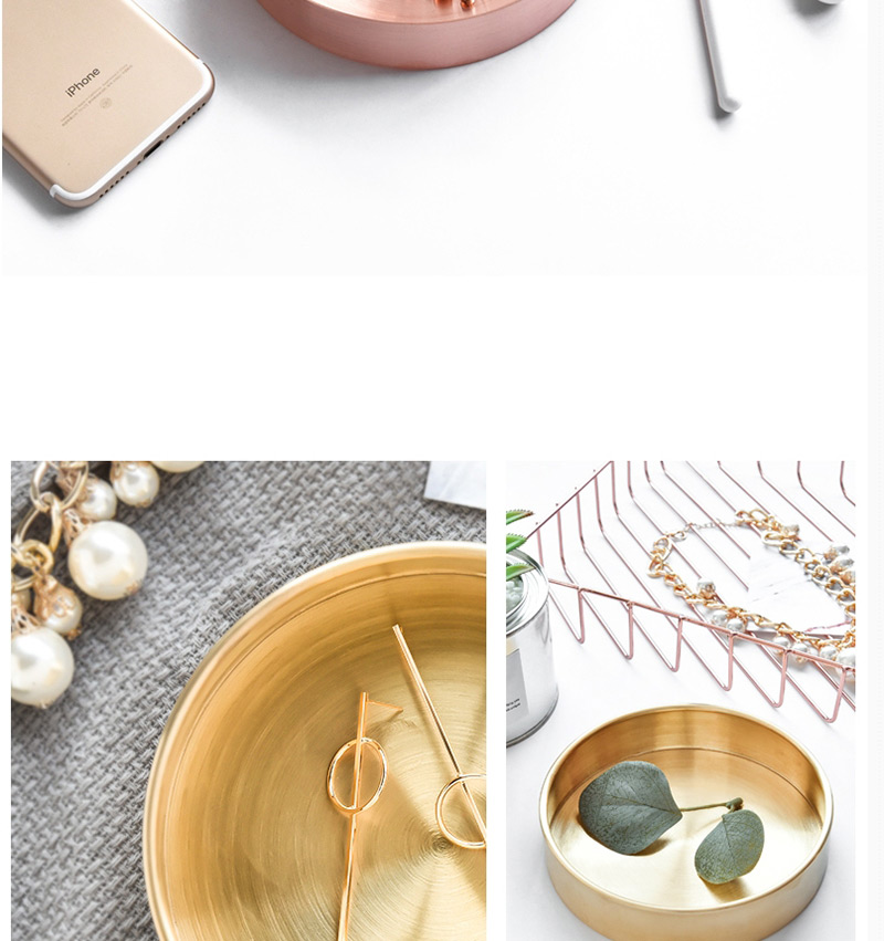 Luxury Rose Gold Round Shape Decorated Storage Tray,Household goods