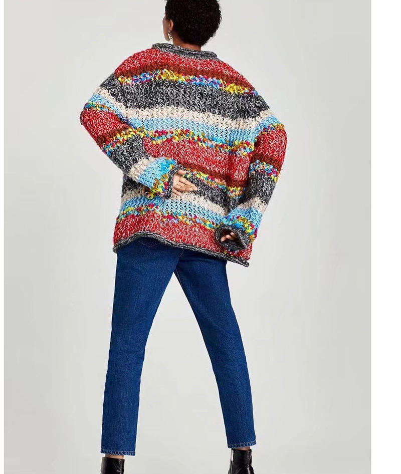 Fashion Multi-color Color-matching Decorated Sweater,Sweater